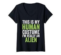 Womens This Is My Human Costume I'm Really An Alien V-Neck T-Shirt