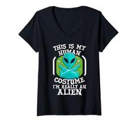 Women's This is My Human Costume I'm Really an Alien V-Neck T-Shirt