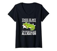 Women's This is My Human Costume I'm Really an Alligator V-Neck T-Shirt