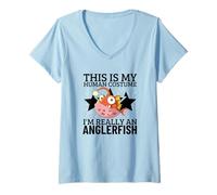 Women's This is My Human Costume I'm Really an Anglerfish V-Neck T-Shirt