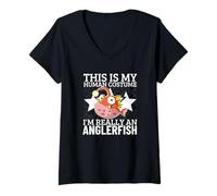 Women's This is My Human Costume I'm Really an Anglerfish V-Neck T-Shirt