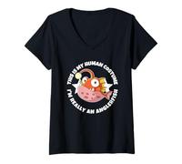 Women's This is My Human Costume I'm Really an Anglerfish V-Neck T-Shirt