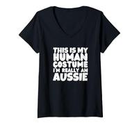 Women's This is My Human Costume I'm Really an Australian Shepherd V-Neck T-Shirt