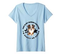 Women's This is My Human Costume I'm Really an Australian Shepherd V-Neck T-Shirt