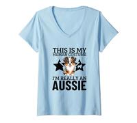 Women's This is My Human Costume I'm Really an Australian Shepherd V-Neck T-Shirt