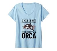 Women's This is My Human Costume I'm Really an Orca Whale Orcas V-Neck T-Shirt