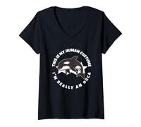 Women's This is My Human Costume I'm Really an Orca Whale Orcas V-Neck T-Shirt