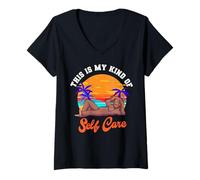 Women's This is My Kind of Self Care Bigfoot At The Beach Sasquatch V-Neck T-Shirt