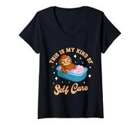 Women's This is My Kind of Self Care Cute Sloth Relaxing V-Neck T-Shirt