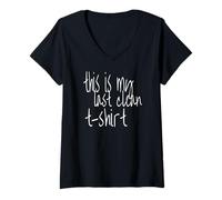 Womens This is My Last Clean t-Shirt Vintage Retro V-Neck T-Shirt