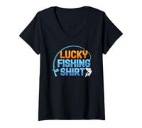 Womens This Is My Lucky Fishing Fisherman - Retro Good Luck Angler V-Neck T-Shirt