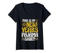 Womens This is My New Years Pajama Shirt Funny Happy New Year 2026 V-Neck T-Shirt