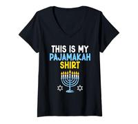 Womens This is My Pajamakah Shirt Funny Hanukkah Jewish Holiday PJs V-Neck T-Shirt