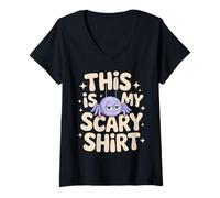Womens This is My Scary Shirt Halloween Spider Fun Saying V-Neck T-Shirt