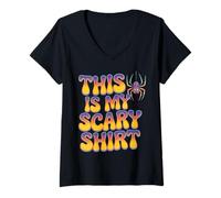 Womens This is My Scary Shirt Halloween Spider Fun Saying V-Neck T-Shirt
