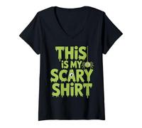 Womens This is My Scary Shirt Halloween Spider Fun Saying V-Neck T-Shirt