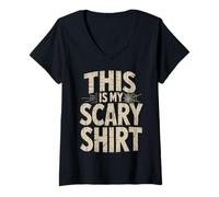 Womens This is My Scary Shirt Halloween Spider Fun Saying V-Neck T-Shirt