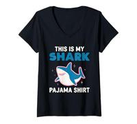Womens This Is My Shark Pajama Shirt Shark Pajamas V-Neck T-Shirt