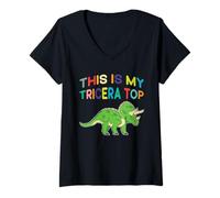 Women's This is My Tricera Top Dino Funny Dinosaur Triceratops V-Neck T-Shirt