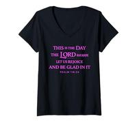 Women's This is The Day The Lord Has Made Scripture God Psalm 118:24 V-Neck T-Shirt