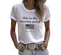 Women's This is The Turning Point Pride T-Shirt American Flag a True Patriot Shirt Crew Neck Casual Memorial (UK, Alpha, M, Regular, Regular, White)