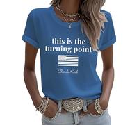 Women's This is The Turning Point Pride T-Shirt American Flag a True Patriot Shirt Crew Neck Casual Memorial (UK, Alpha, XL, Regular, Regular, Blue)
