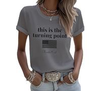 Women's This is The Turning Point Pride T-Shirt American Flag a True Patriot Shirt Crew Neck Casual Memorial (UK, Alpha, S, Regular, Regular, Grey)