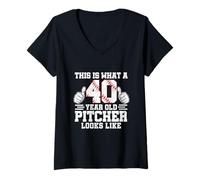 Women's This is What A 40 Year Old Pitcher Looks Like Baseball Bday V-Neck T-Shirt