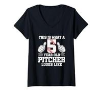 Women's This is What A 5 Year Old Pitcher Looks Like Baseball Bday V-Neck T-Shirt