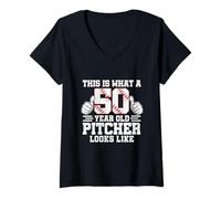 Women's This is What A 50 Year Old Pitcher Looks Like Baseball Bday V-Neck T-Shirt
