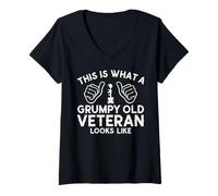 Womens This Is What a Grumpy Old Veteran Looks Like Veteran Grandpa V-Neck T-Shirt
