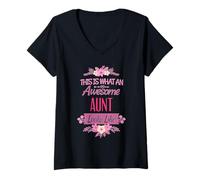 Womens This is What an Awesome Aunt Looks Like Floral Grandma Gift V-Neck T-Shirt