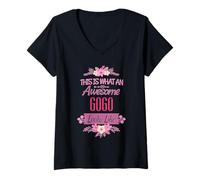Womens This Is What An Awesome Gogo Looks Like Floral Grandma Gift V-Neck T-Shirt