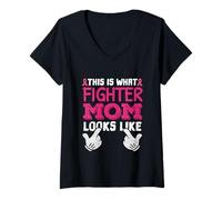 Womens This is What Fighter Mom Looks Like Breast Cancer Awareness V-Neck T-Shirt