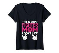 Womens This is What Fighter Mom Looks Like Breast Cancer Awareness V-Neck T-Shirt