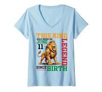 Women's This King was Born On June 11 A Legend Since Birthday Lion V-Neck T-Shirt