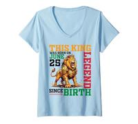 Women's This King was Born On June 25 A Legend Since Birthday Lion V-Neck T-Shirt