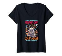 Womens This Kitchen Runs on cat Hair and V-Neck T-Shirt