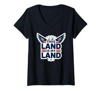Women's This Land is My Land Patriotic Eagle V-Neck T-Shirt