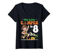 Women's This Little Camper is 8 Years Old 8th Birthday Camping Lover V-Neck T-Shirt