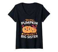 Women's This Little Pumpkin is Going to Be A Big Sister Halloween Te V-Neck T-Shirt