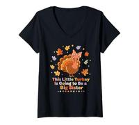 Womens This Little Turkey Big Sister Announcement V-Neck T-Shirt