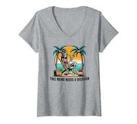 Womens This Mama Needs a Vacation Skeleton Goth Beach Vacation V-Neck T-Shirt