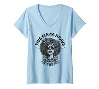 Womens This Mama Prays Stylish Womens Religious Faith Floral V-Neck T-Shirt