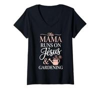 Women's This Mama Runs On Jesus and Gardening V-Neck T-Shirt