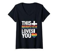 Womens This Minister Loves You LGBTQ Religious Leader Gay Pride V-Neck T-Shirt