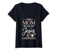 Women's This Mom Runs On Jesus and Gardening V-Neck T-Shirt
