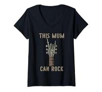 Womens This Mum Can Rock On Skeleton Hand Music Band Guitar V-Neck T-Shirt