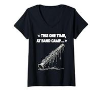 Womens This One Time at Band Camp Funny Flute for Camp Pie V-Neck T-Shirt