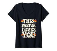 Womens This Pastor Loves You Gay Lesbian Christian Believers V-Neck T-Shirt
